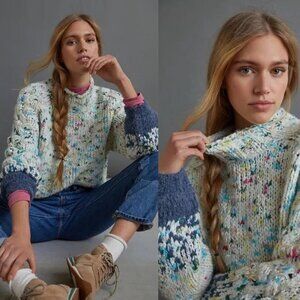 Anthropologie Gaia Multicolored Sweater Mock Neck Confetti Wool Blend 2X $148